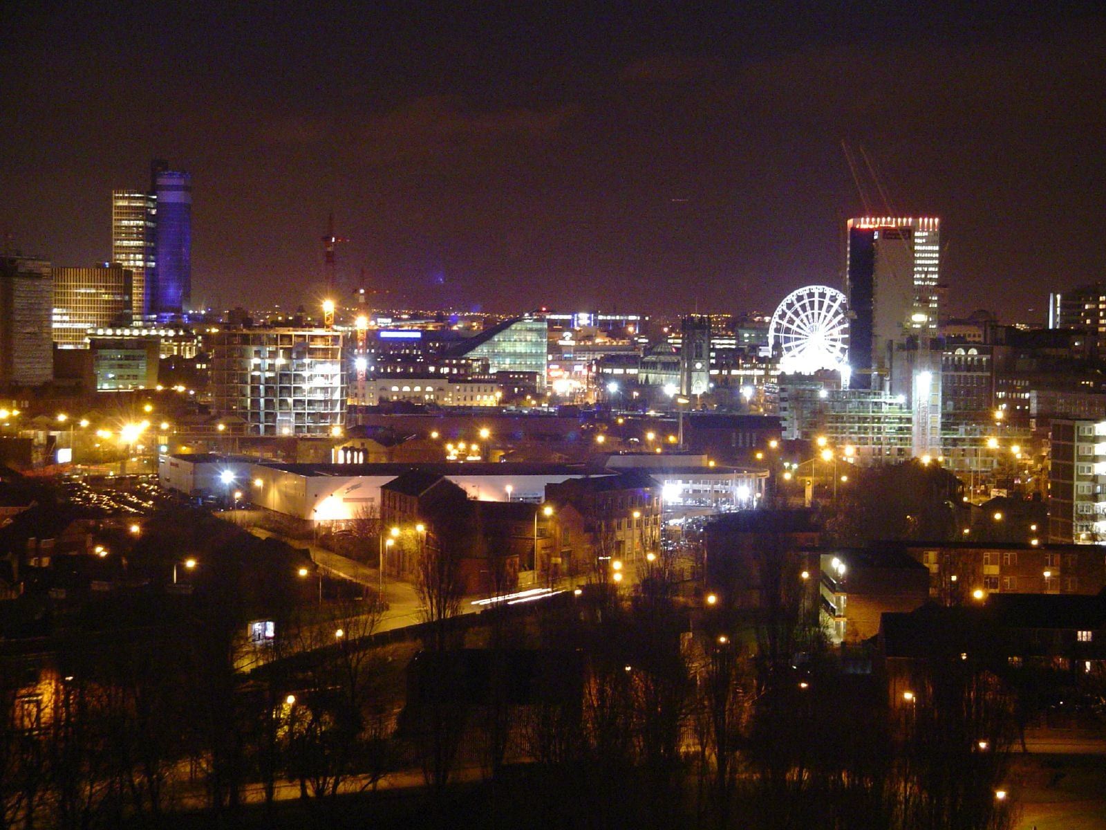 Manchester city centre skyline at night